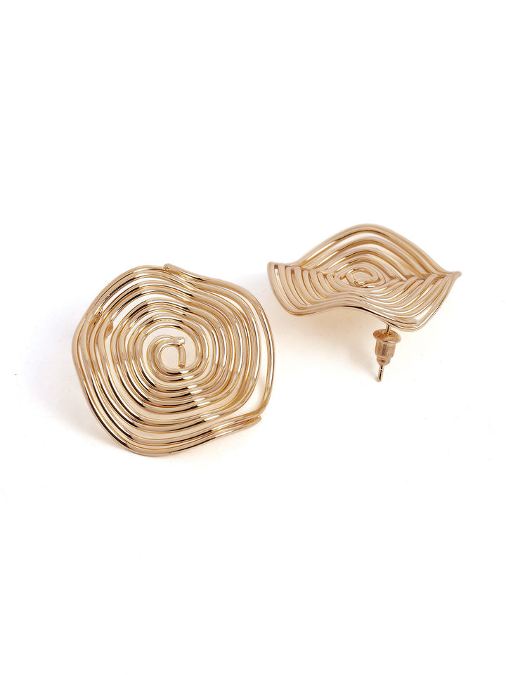 Gold Plated Abstract Design Swirl Style Stud Earrings