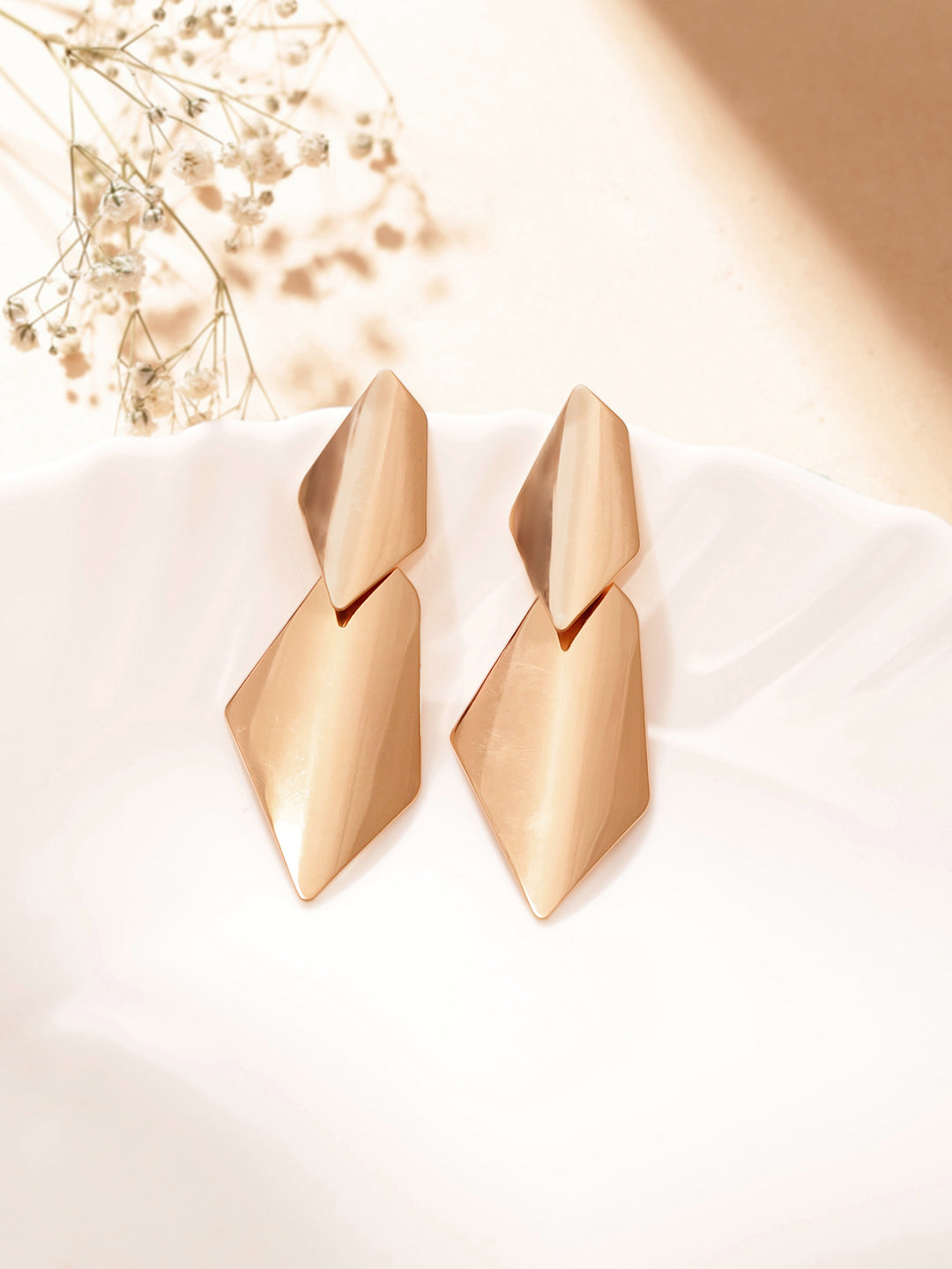 Swirl Plain Gold Plated Abstract Elegance Drop Earrings