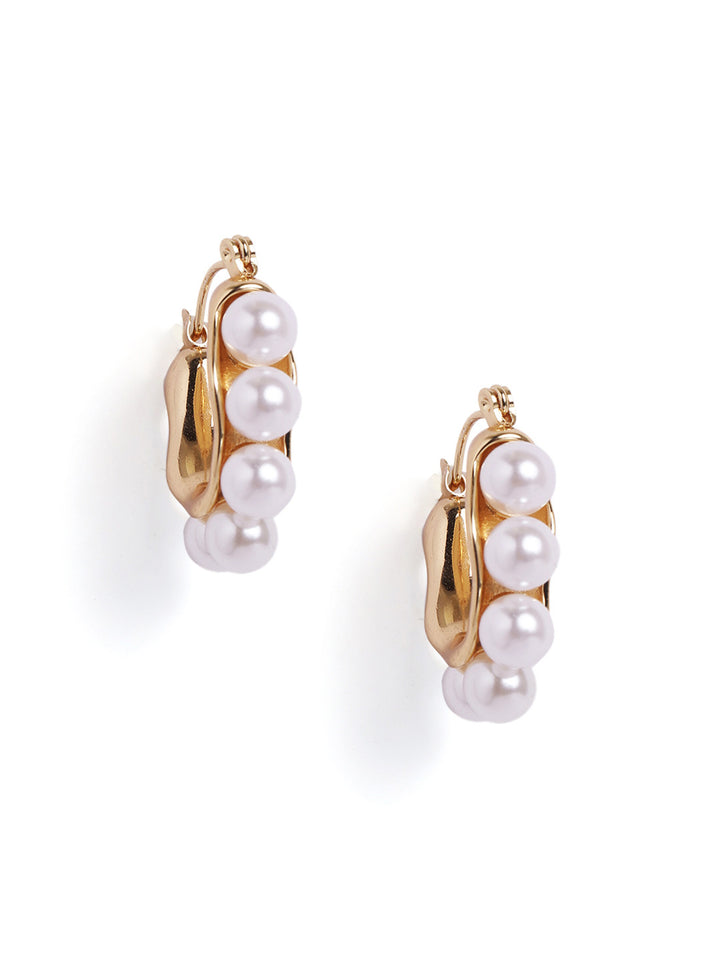 Pearl Sequenced Gold Plated Mini Hoops Earrings