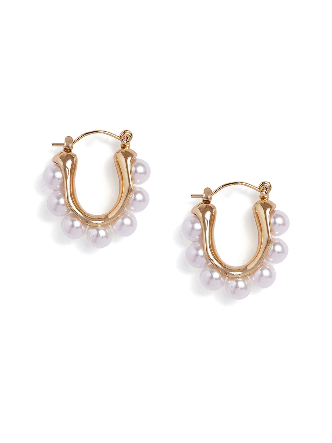 Pearl Sequenced Gold Plated Mini Hoops Earrings