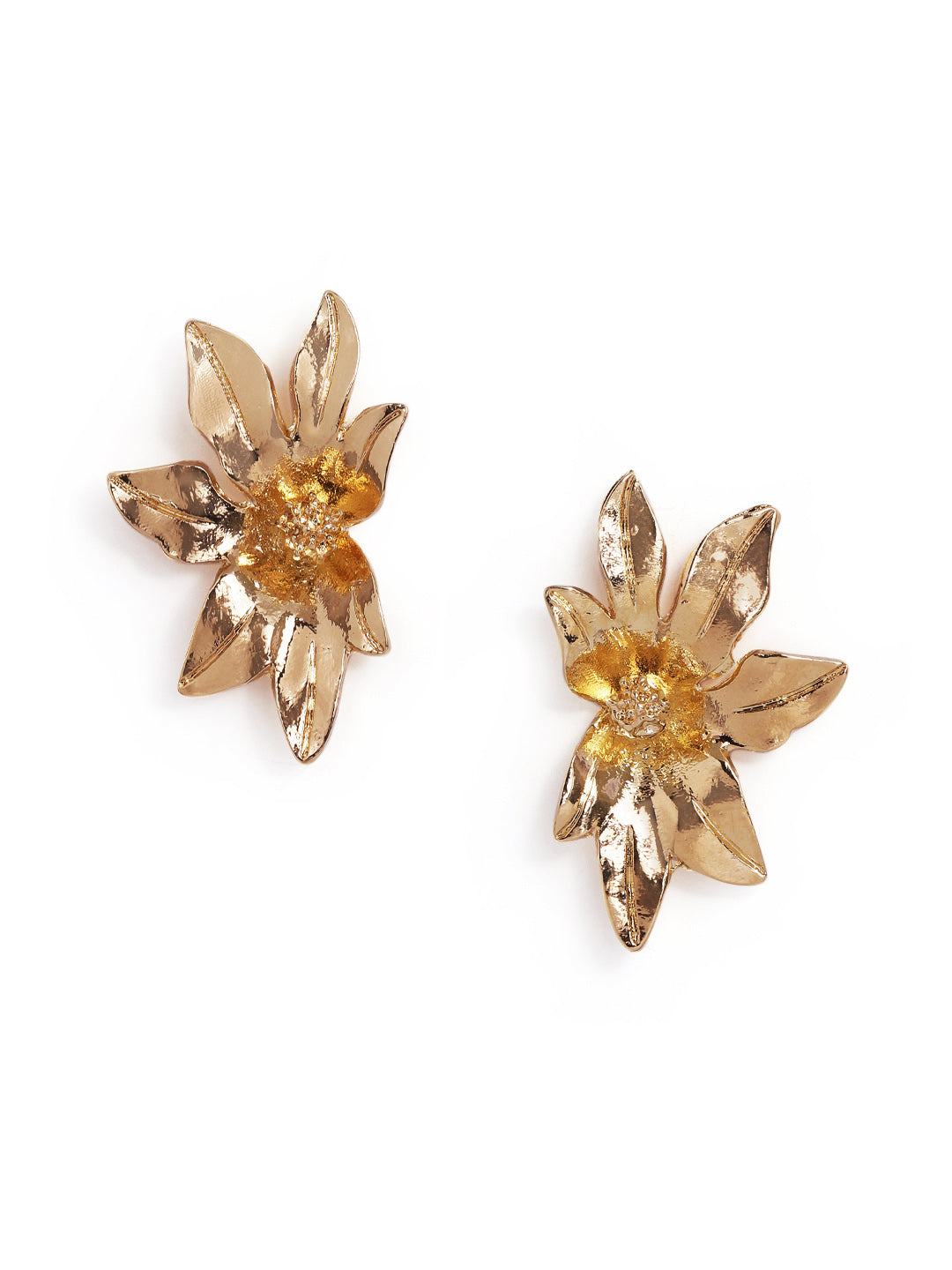 Gold Plated Floral Pattern Statement Stud Style Earrings