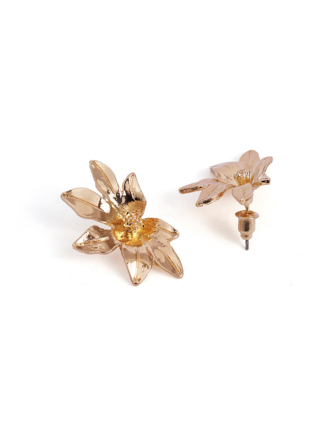 Gold Plated Floral Pattern Statement Stud Style Earrings