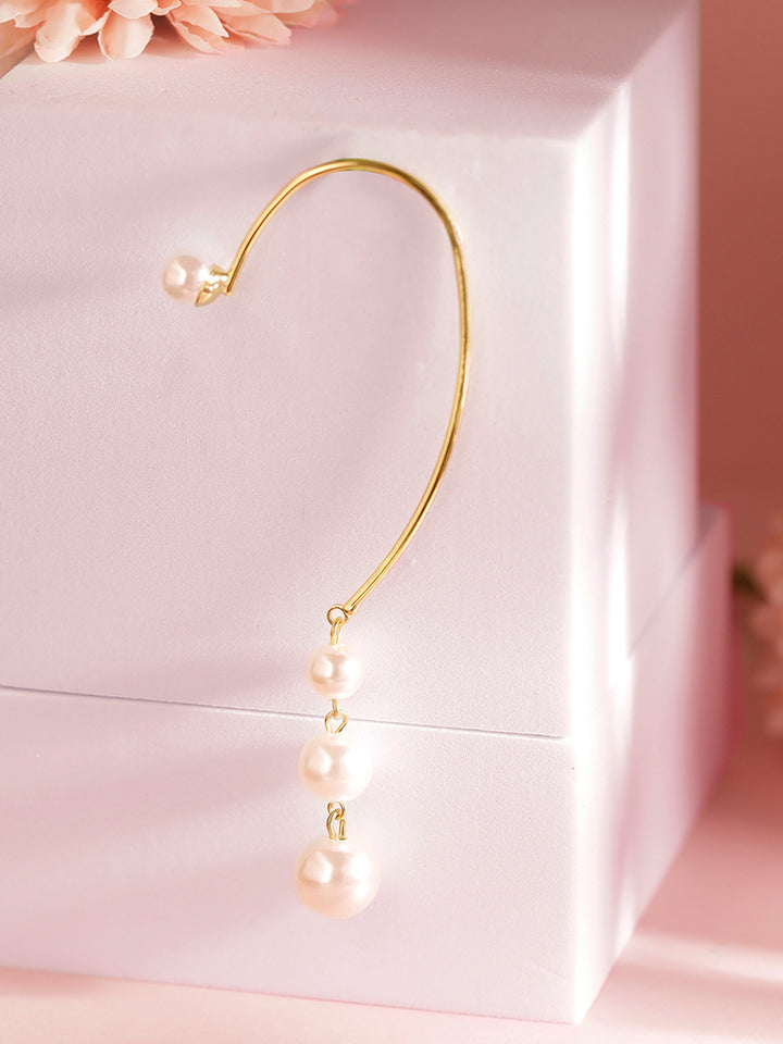 Pearl Studded Gold Plated Contemporary Ear Cuff Earrings