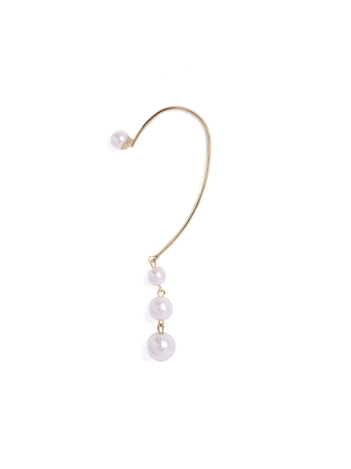 Pearl Studded Gold Plated Contemporary Ear Cuff Earrings