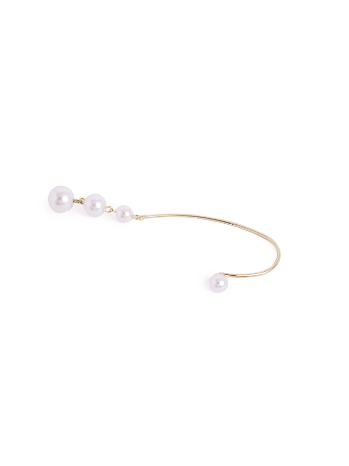 Pearl Studded Gold Plated Contemporary Ear Cuff Earrings