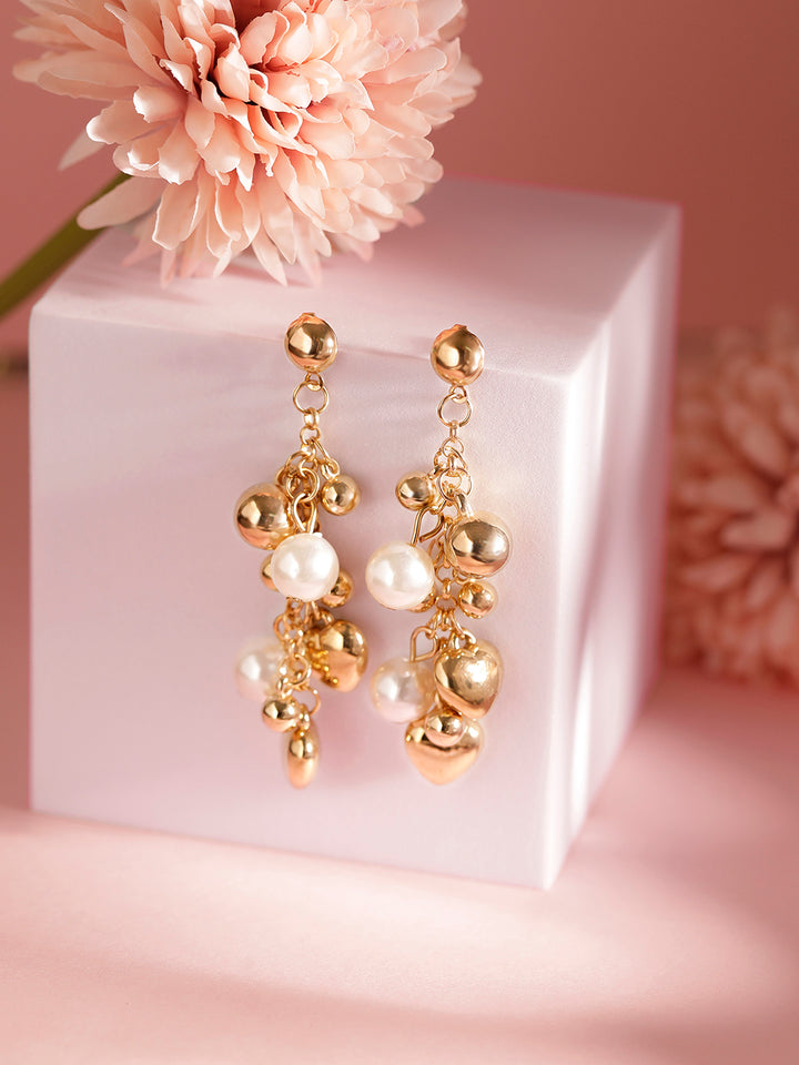 Elegant Pearl Gold Balls Fancy Drop Statement Earrings