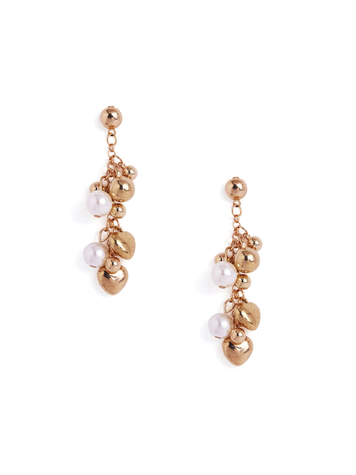 Elegant Pearl Gold Balls Fancy Drop Statement Earrings