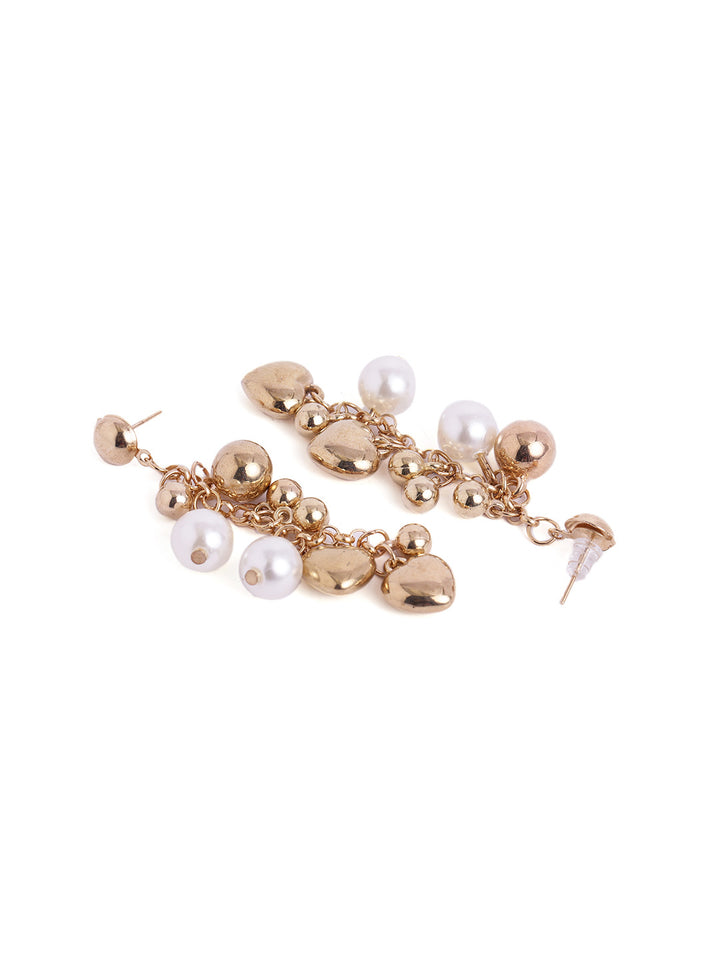 Elegant Pearl Gold Balls Fancy Drop Statement Earrings