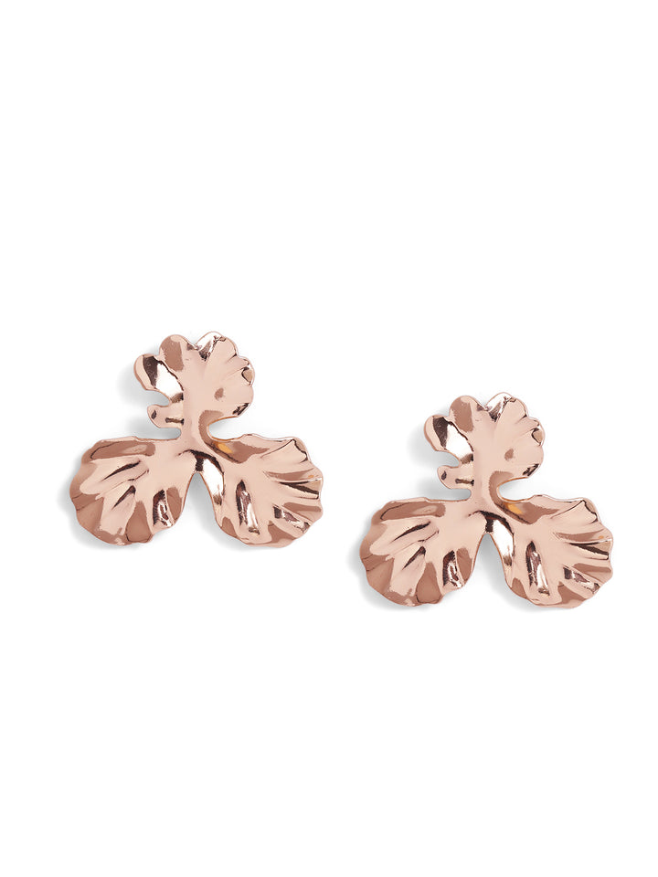 Hammered Pattern Plain Floral Elegance Gold Plated Stud Earrings