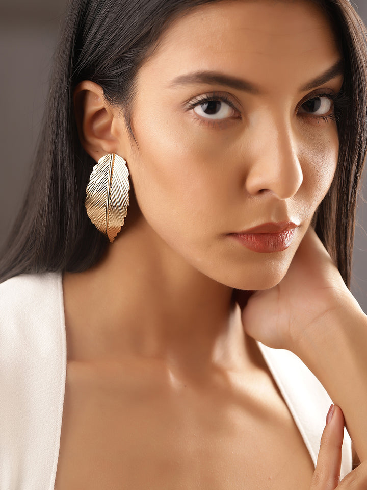 Leaf Elegance Abstract Gold Plated Stud Earrings