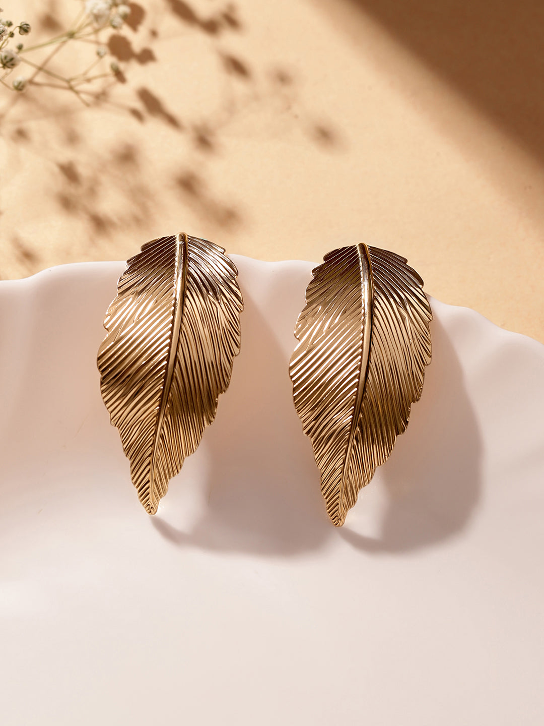 Leaf Elegance Abstract Gold Plated Stud Earrings