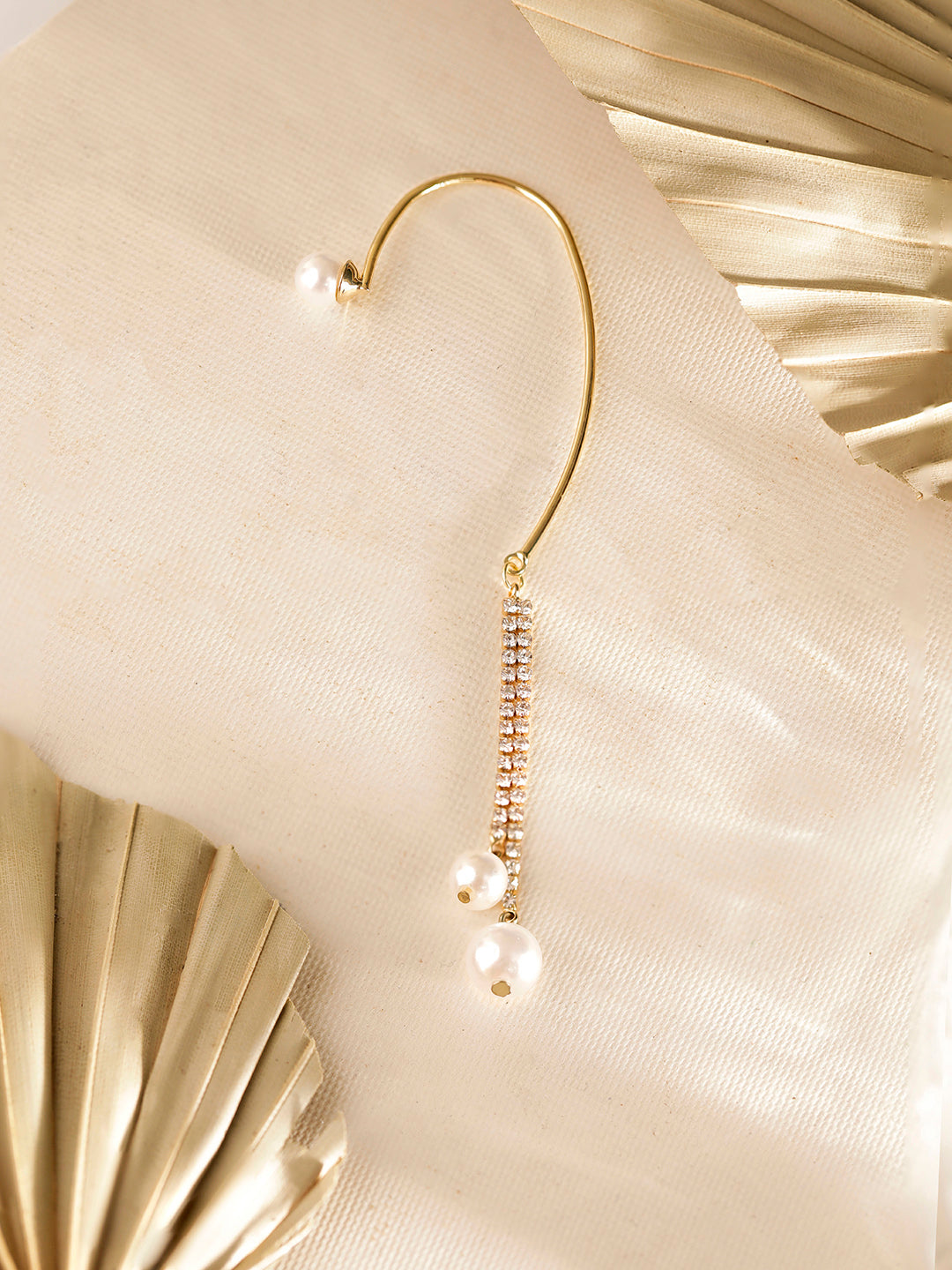 Pearl Studded Gold Plated Statement Ear Cuff Earrings