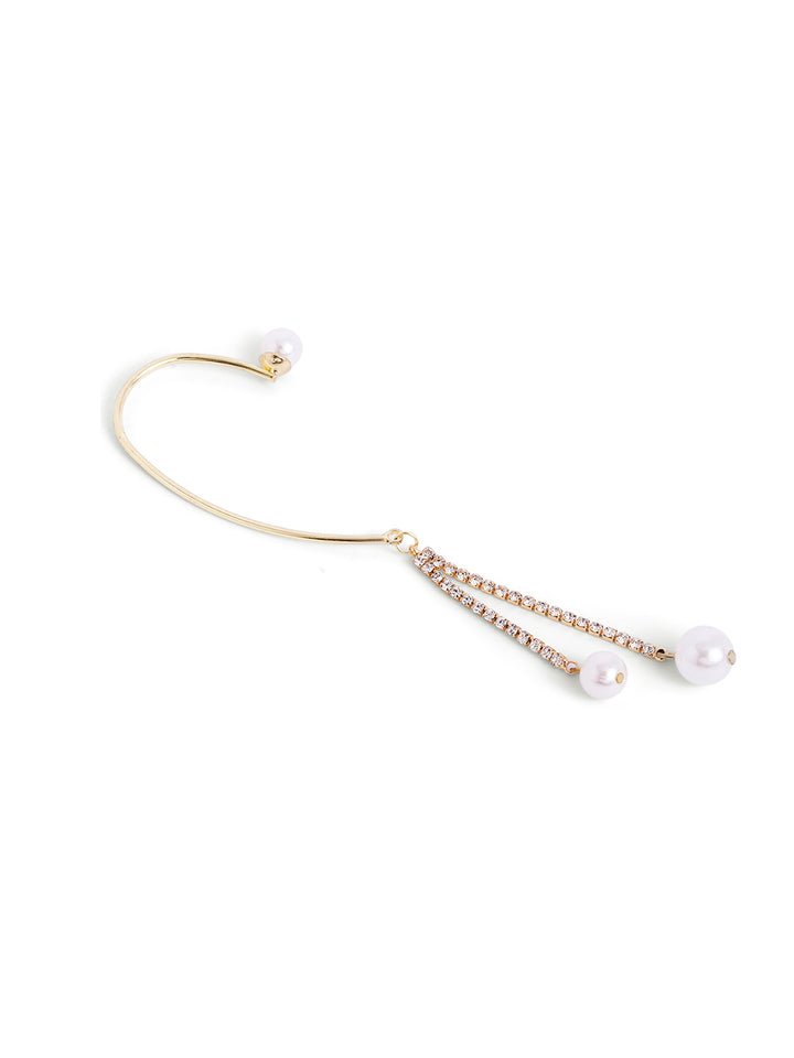 Pearl Studded Gold Plated Statement Ear Cuff Earrings