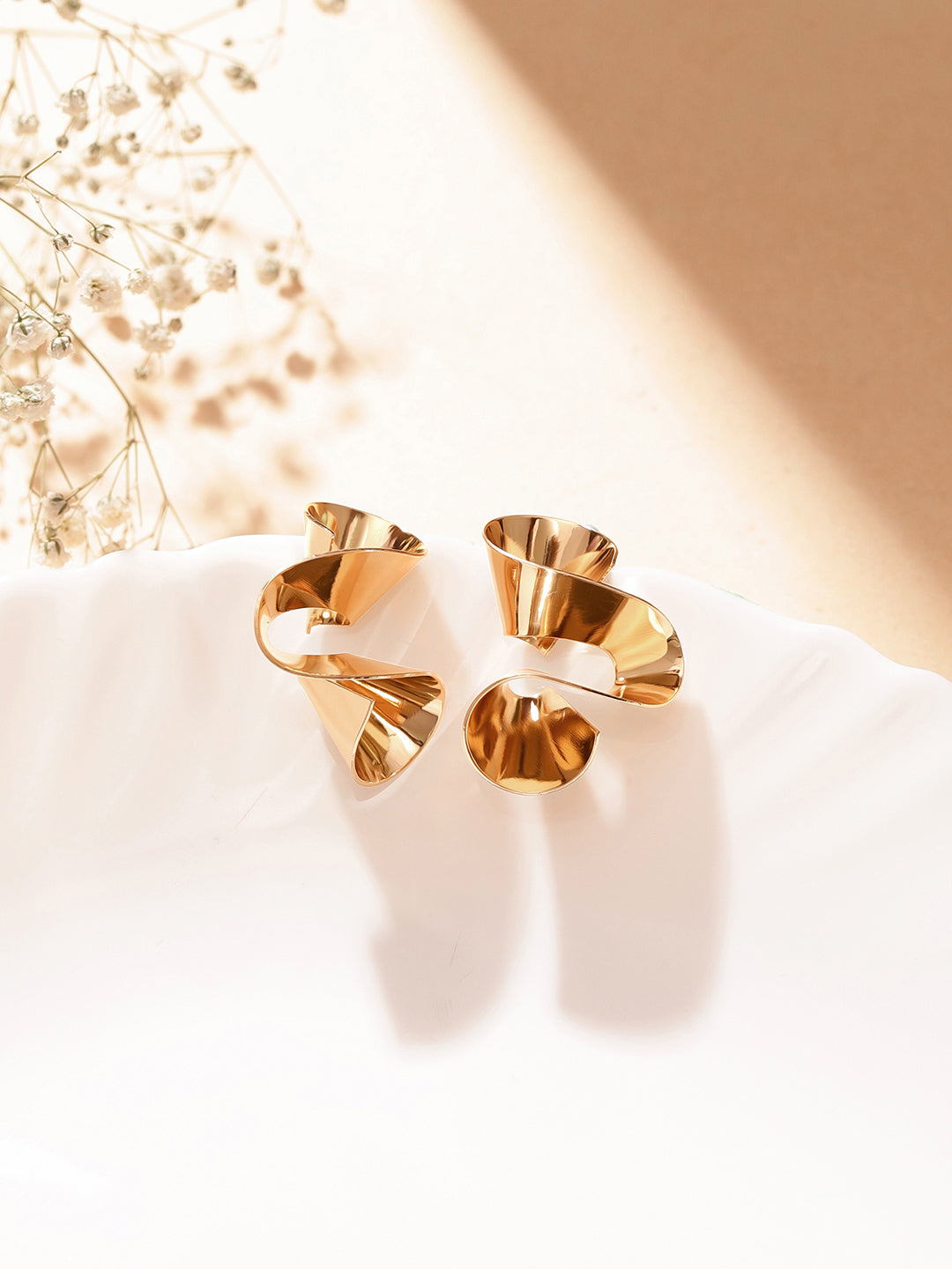 Swirl Pattern Gold Plated Statement Stud Earrings