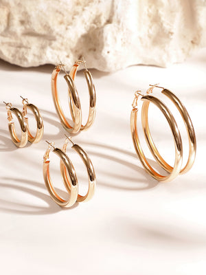 4 pair of Hoops Gold Plated Fancy Combo Earrings