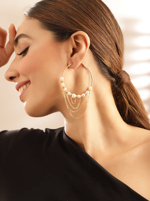 Pearl Gold Balls Sequenced Gold Plated Hoops Earrings