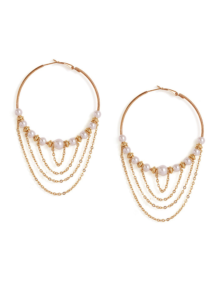 Pearl Gold Balls Sequenced Gold Plated Hoops Earrings