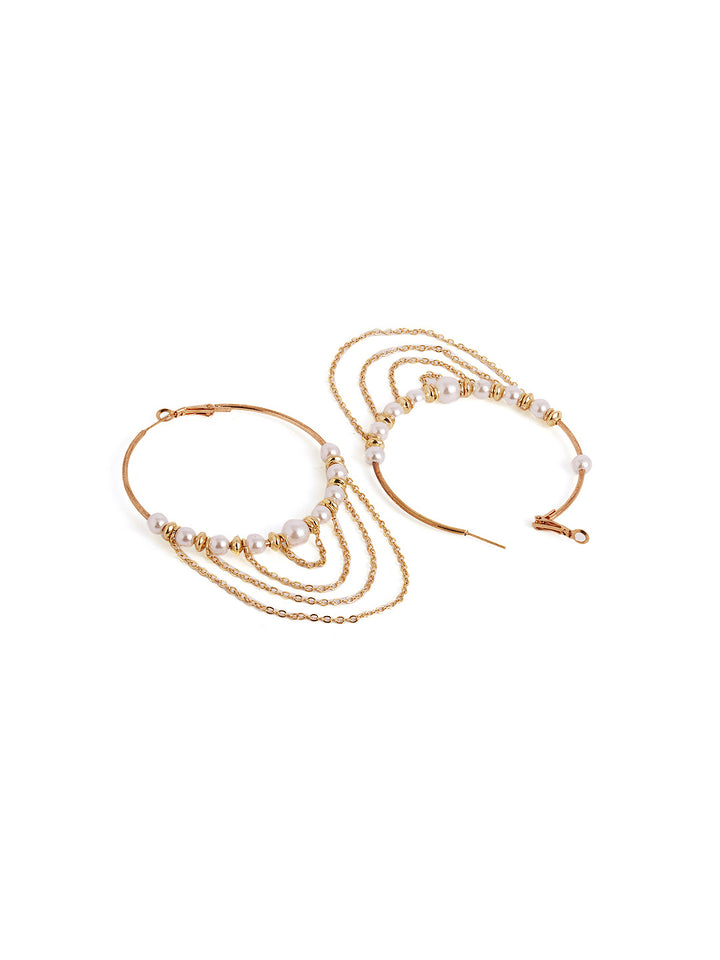 Pearl Gold Balls Sequenced Gold Plated Hoops Earrings
