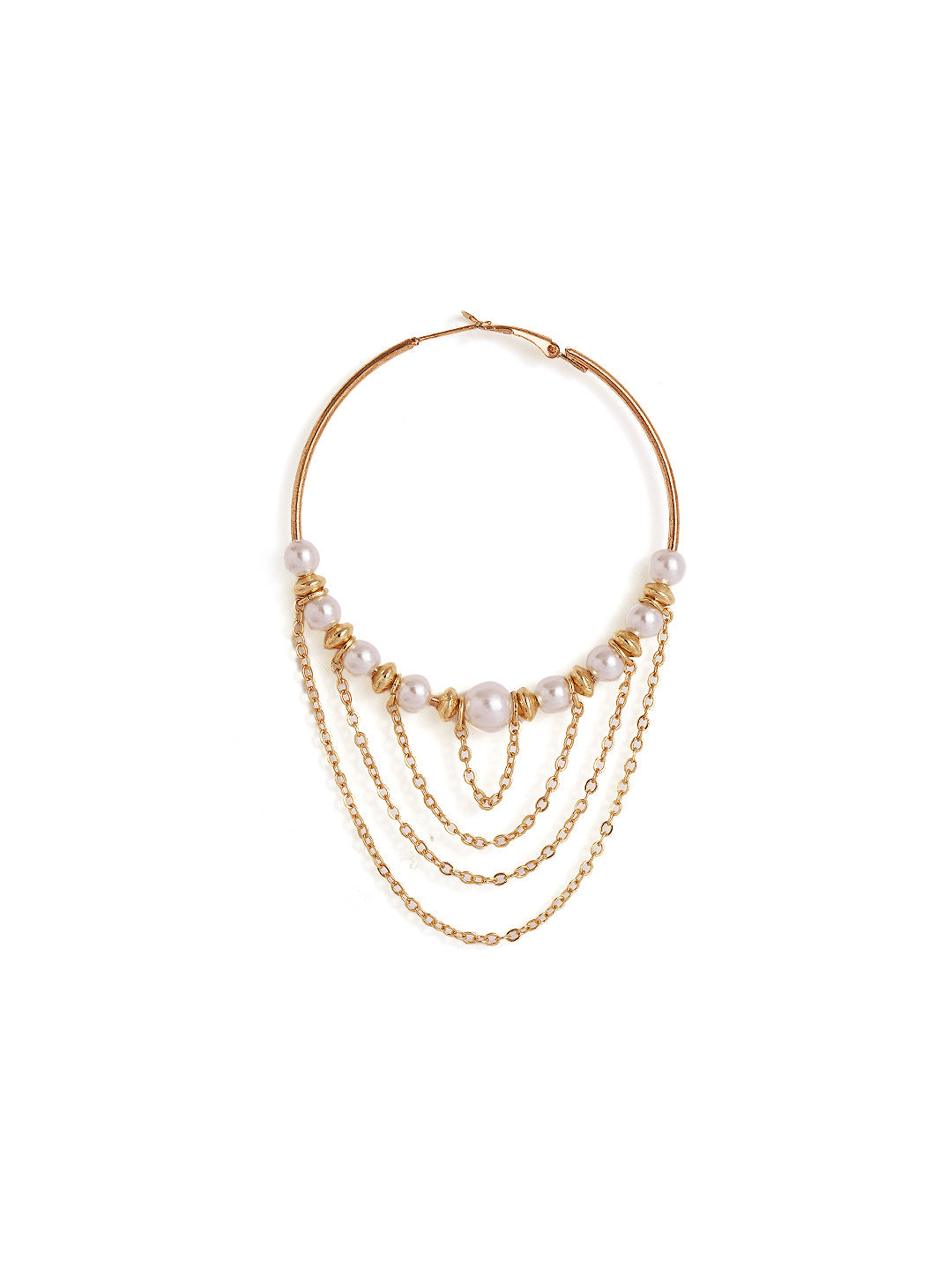 Pearl Gold Balls Sequenced Gold Plated Hoops Earrings