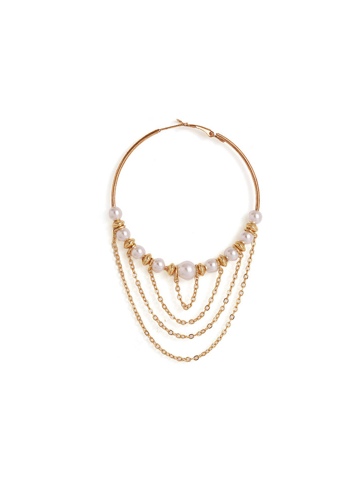 Pearl Gold Balls Sequenced Gold Plated Hoops Earrings