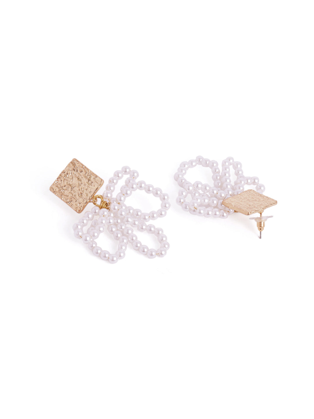 Pearl Sequenced Floral with Hammered Stud Drop Gold Plated Earrings