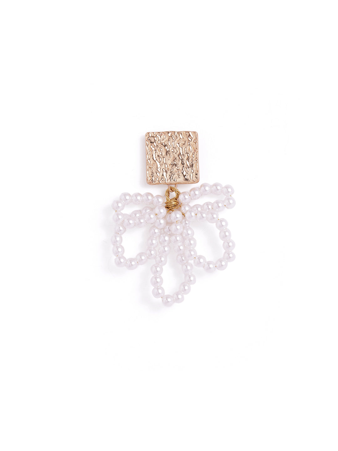 Pearl Sequenced Floral with Hammered Stud Drop Gold Plated Earrings