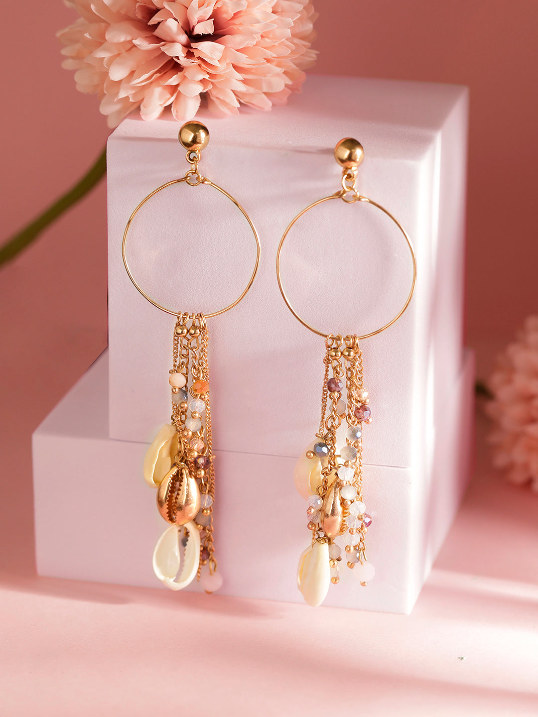 Stylish Sea Shell Elegance Gold Plated Drop Earrings