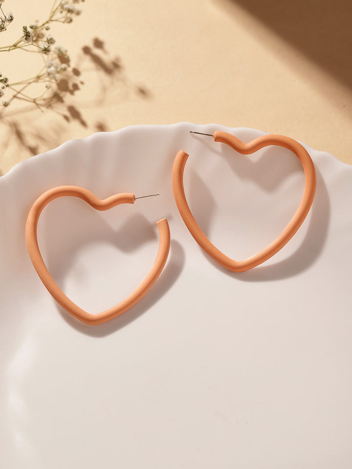 Peach Heart-Shaped Statement Hoop Earrings