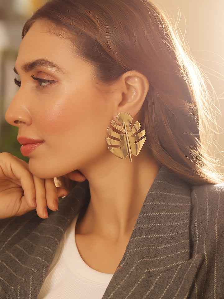 Leaf Design Gold Plated Fancy Stud Earrings