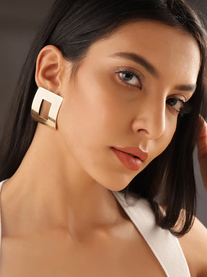 Geometry Pattern Fancy Gold Plated Stud Style Earrings