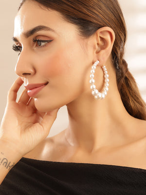 Pearl Sequenced Fancy Statement Hoop Earrings