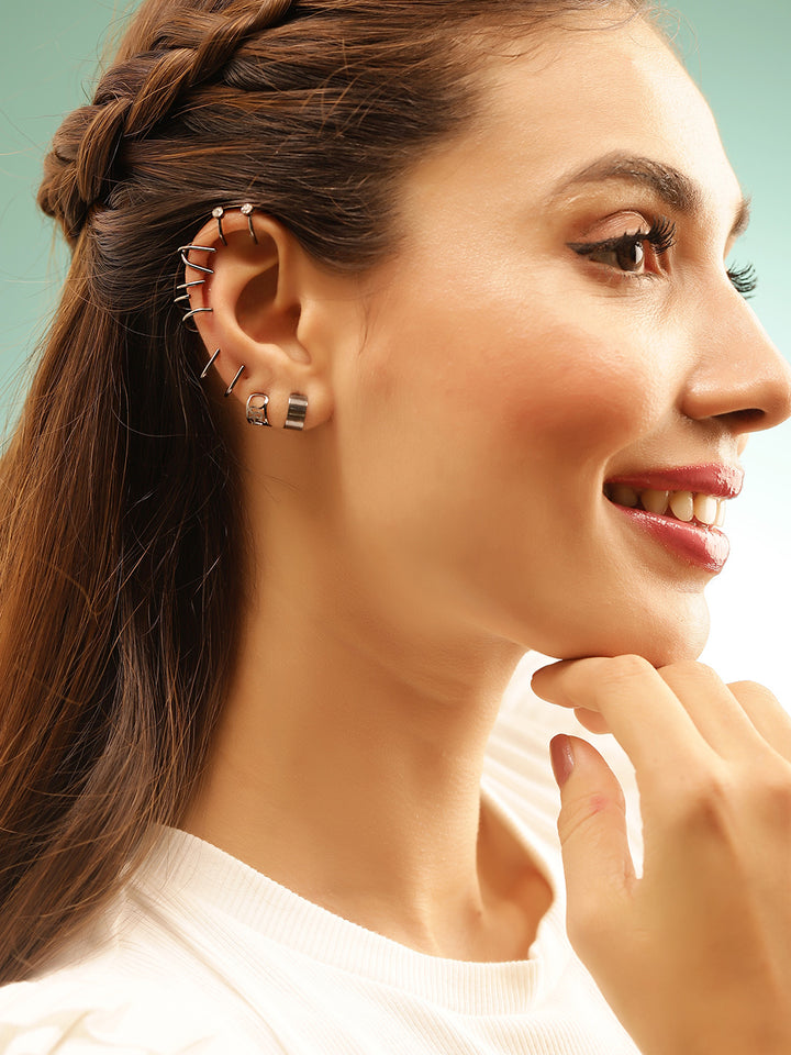 Black Fashionable 12 pieces combo ear cuff Earrings