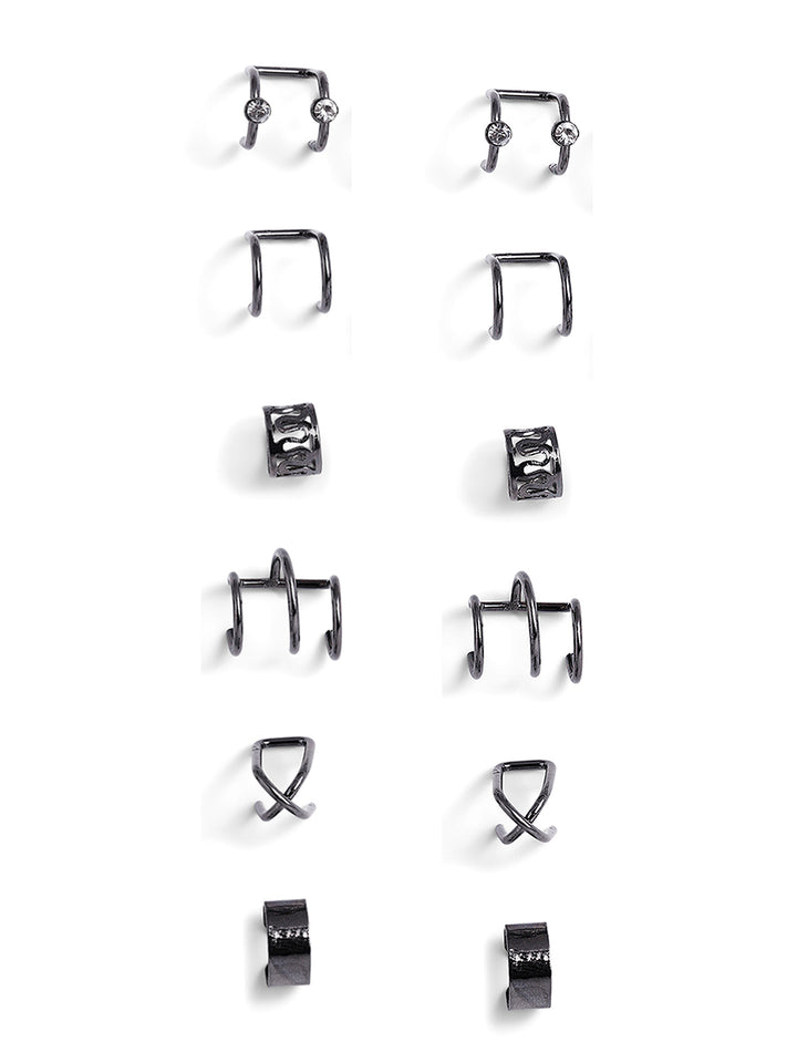 Black Fashionable 12 pieces combo ear cuff Earrings