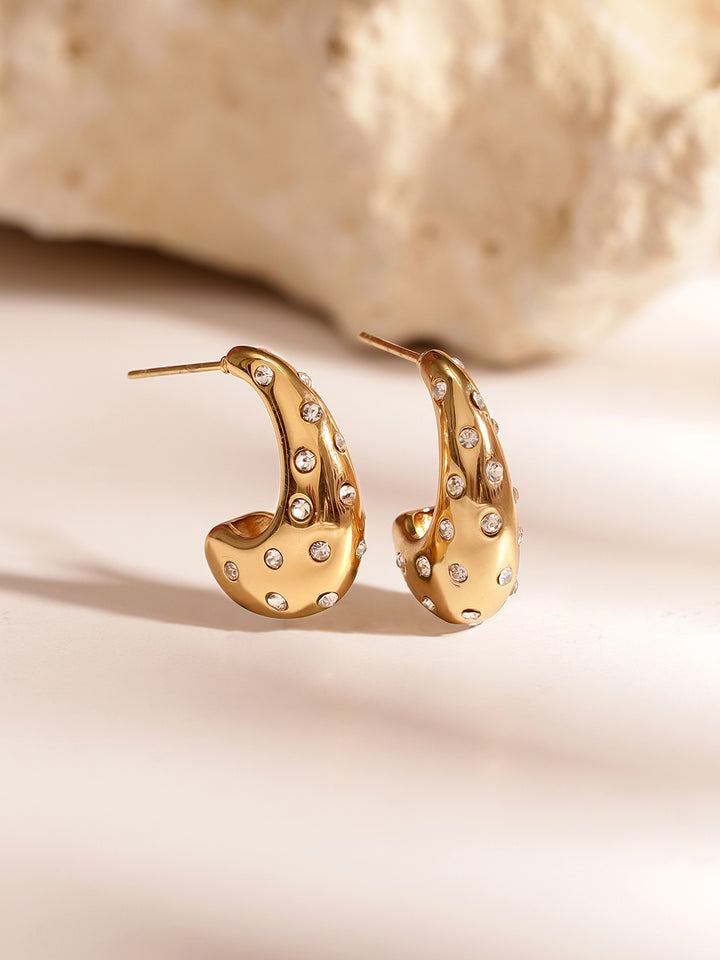 White stone Drop Pattern Gold Plated Stud Earrings