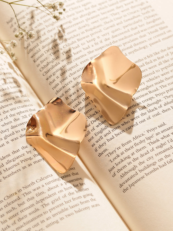 Plain Fancy Elegance Gold Plated Statement Stud Style Earrings