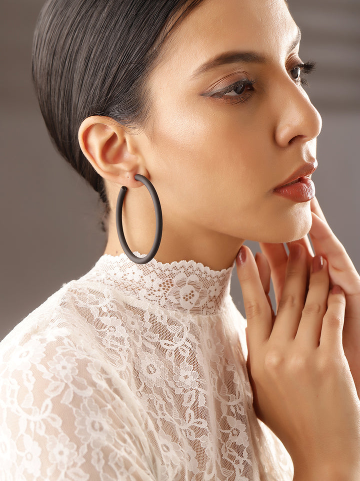 Black Statement Fancy Geometry Pattern Hoops Earrings