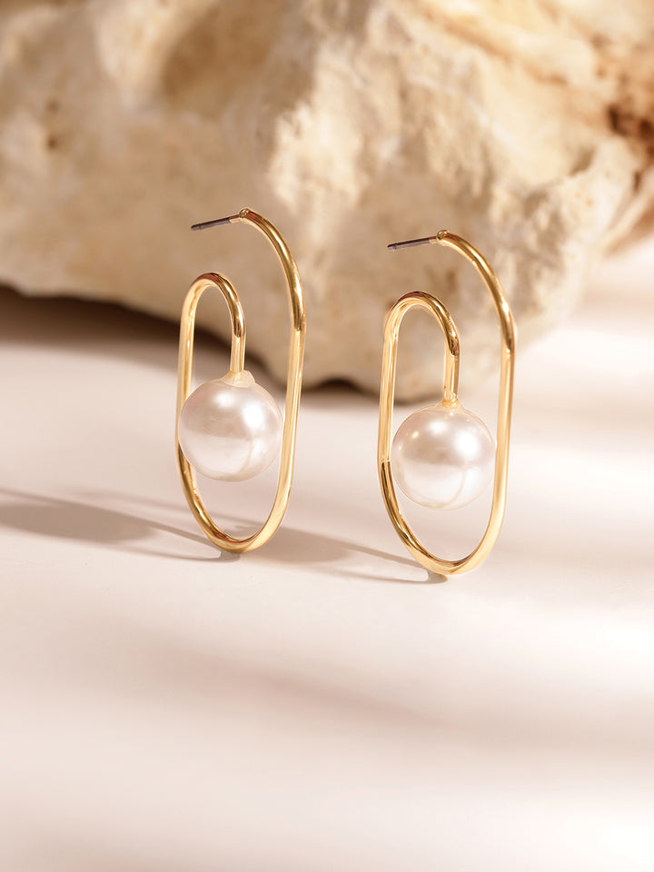 Pearl Elegance Gold Plated Statement Style Hoop Earrings