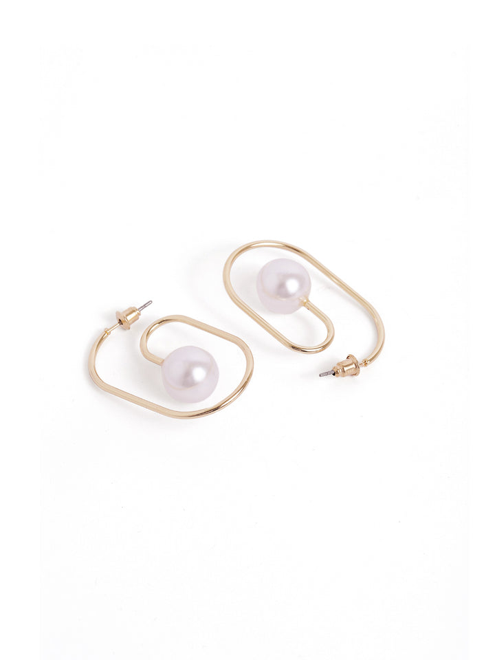 Pearl Elegance Gold Plated Statement Style Hoop Earrings