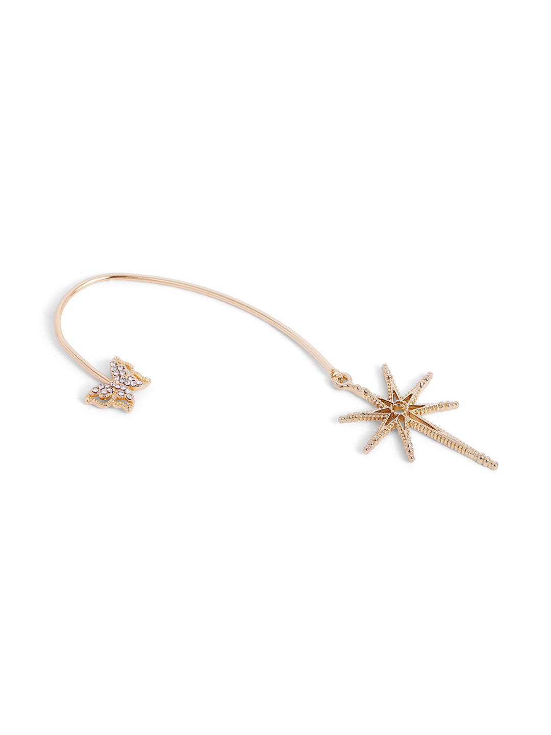 Butterfly with Star Elegance Gold Plated Ear Cuff Statement Earrings