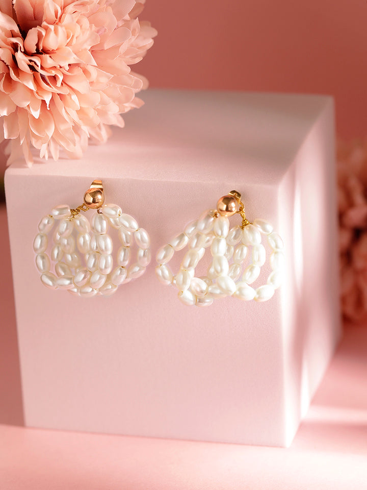 Pearl Statement Fancy Design Gold Plated Hoops Earrings