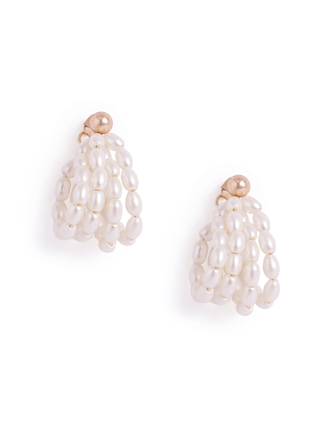 Pearl Statement Fancy Design Gold Plated Hoops Earrings