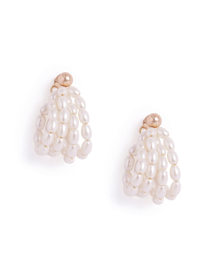 Pearl Statement Fancy Design Gold Plated Hoops Earrings