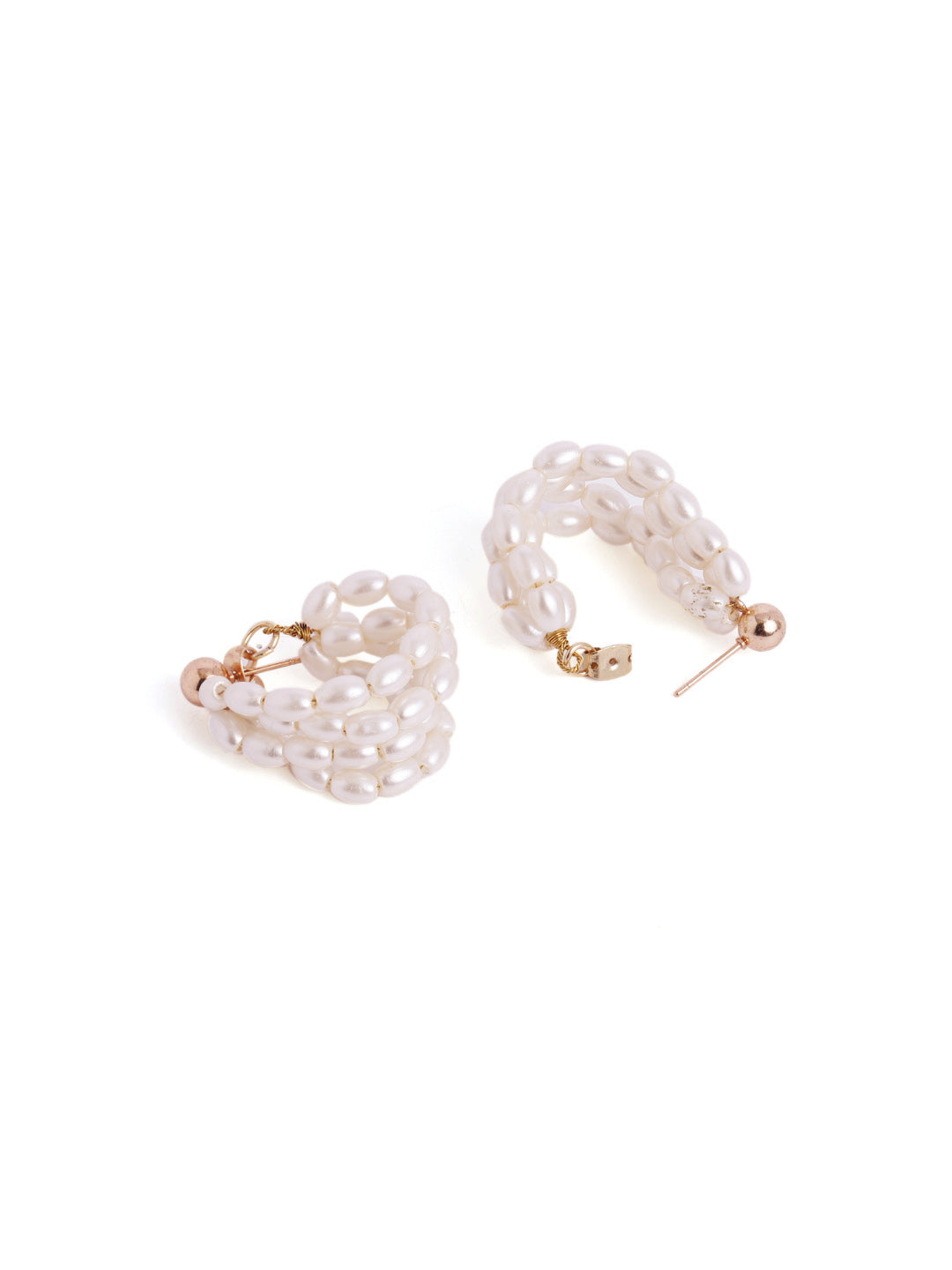 Pearl Statement Fancy Design Gold Plated Hoops Earrings