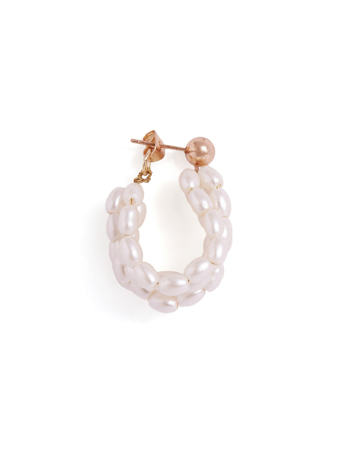 Pearl Statement Fancy Design Gold Plated Hoops Earrings