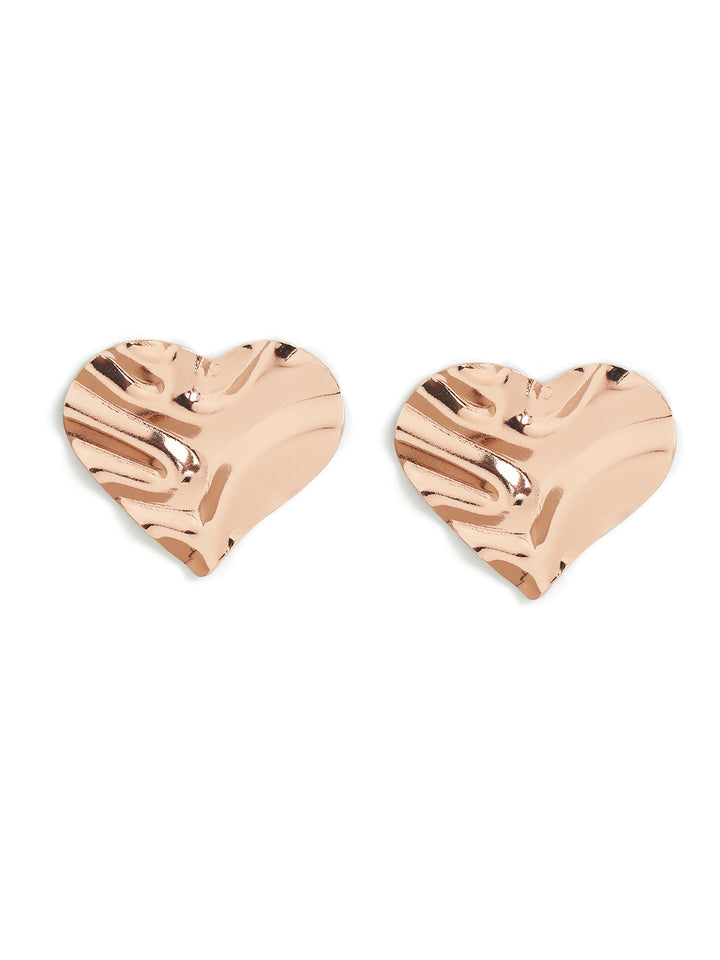 Hammered-Style Heart Pattern Gold Plated Stud Earrrings