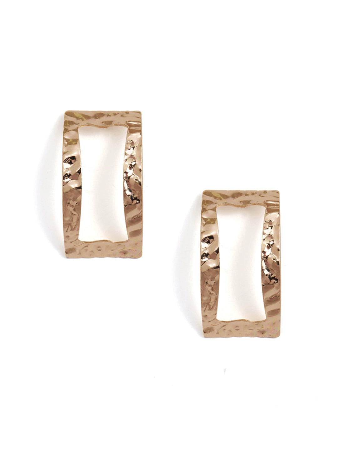 Gold Plated Hammered Pattern Geometry Style Stud Earrings