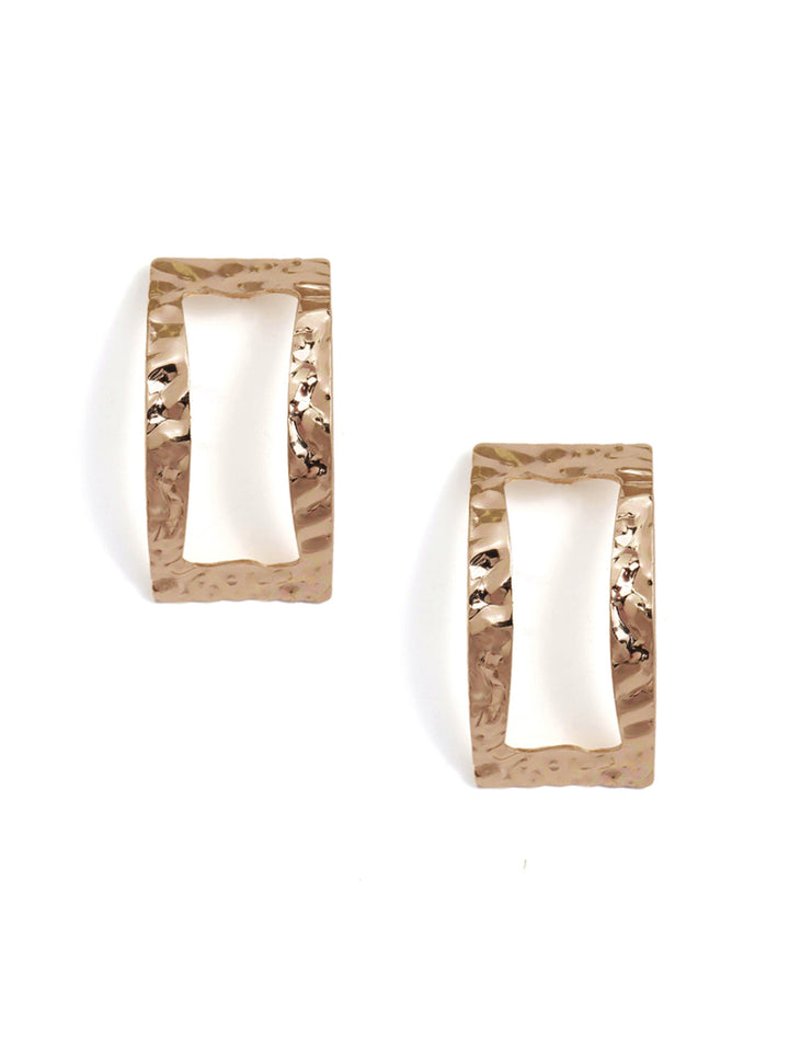 Gold Plated Hammered Pattern Geometry Style Stud Earrings