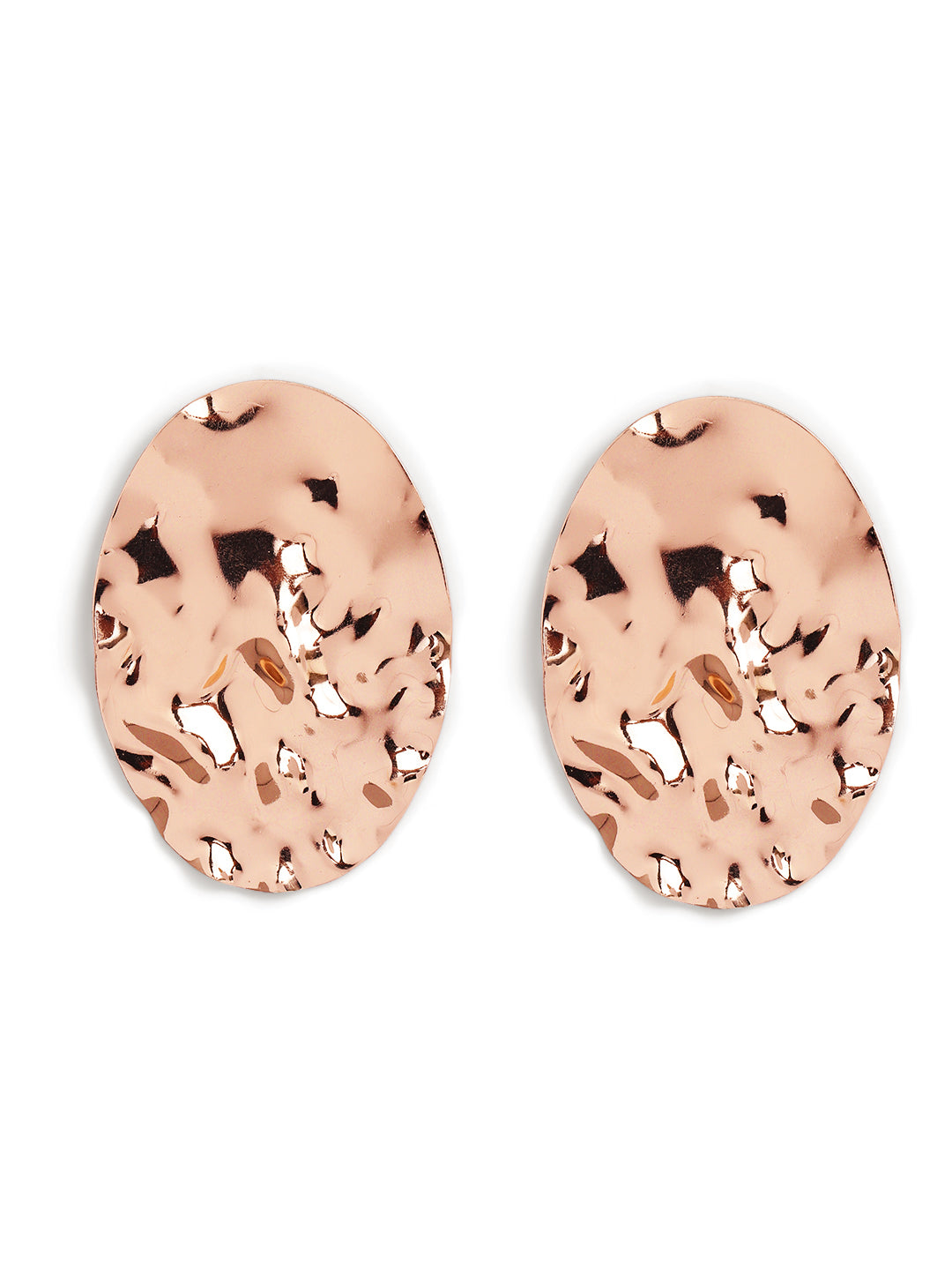 Oval Pattern Gold Plated Hammered Design Stud Earrings