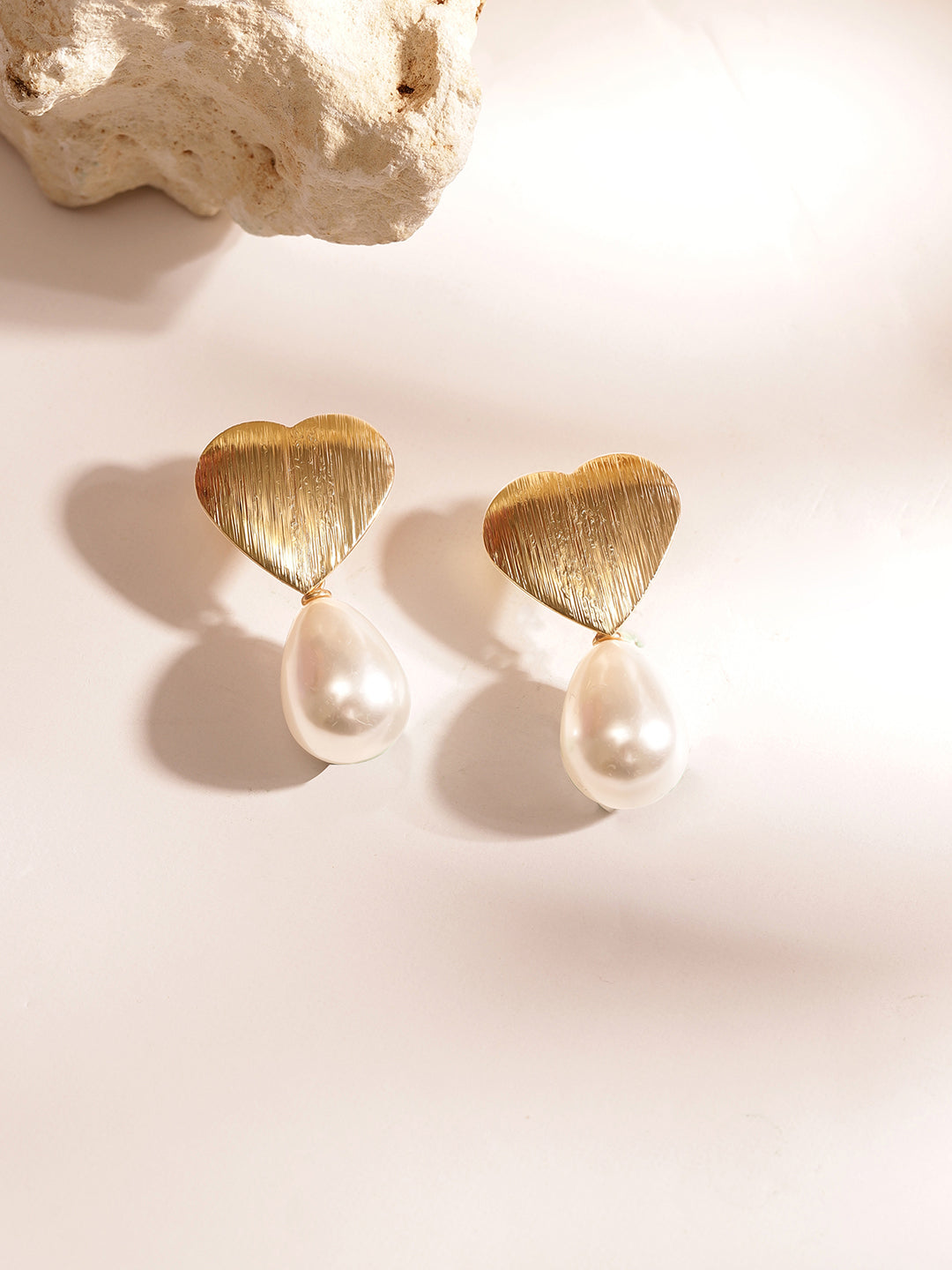 Heart Shaped Gold Plated Stud with Pearl Drop Style Earrings