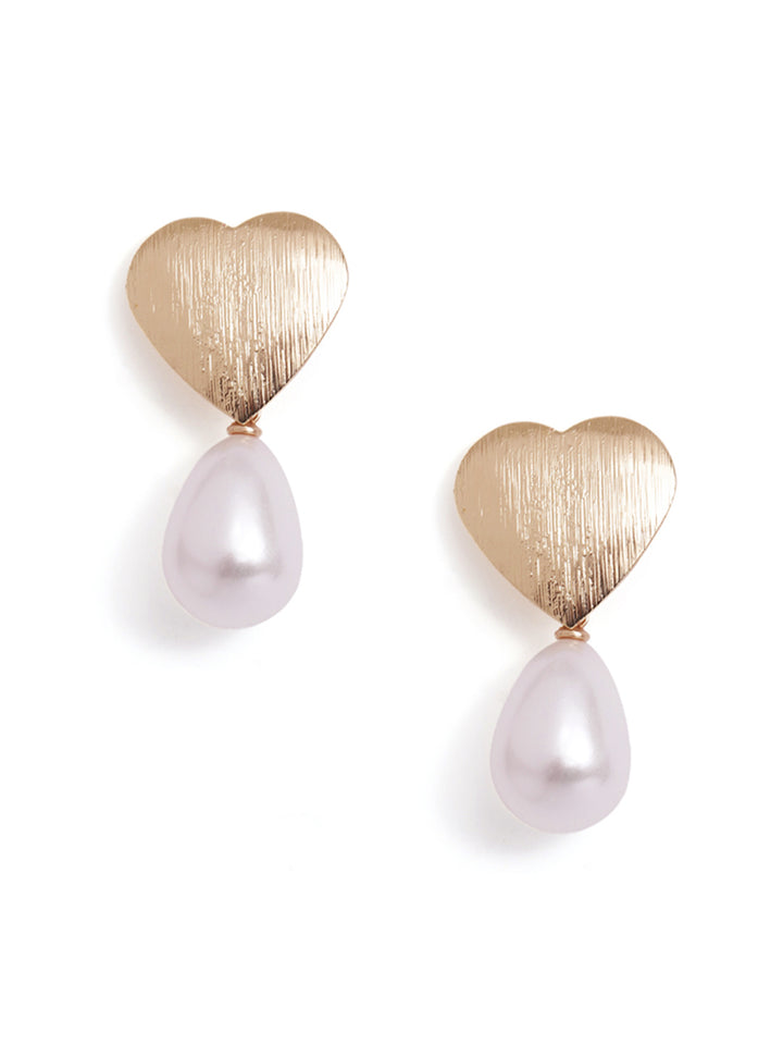 Heart Shaped Gold Plated Stud with Pearl Drop Style Earrings